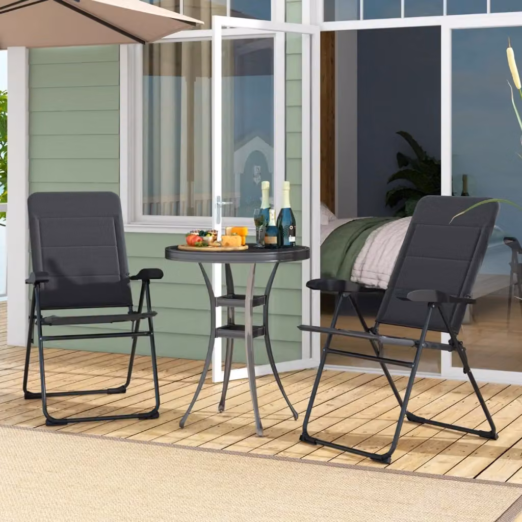 Set di 2 sedie a sdraio reclinabili in tessuto textilene e acciaio con schienale regolabile e poggiatesta, poltrone da giardino e balcone grigie con portata 150kg – 2