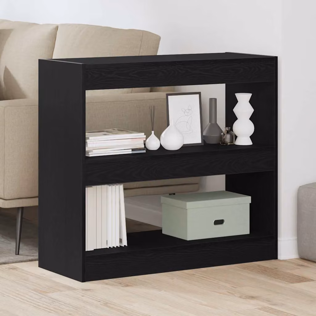 Set di 2 librerie vidaXL moderne a 2 livelli in MDF, colore Rovere e Nero, L 80 x P 30 x H 72 cm