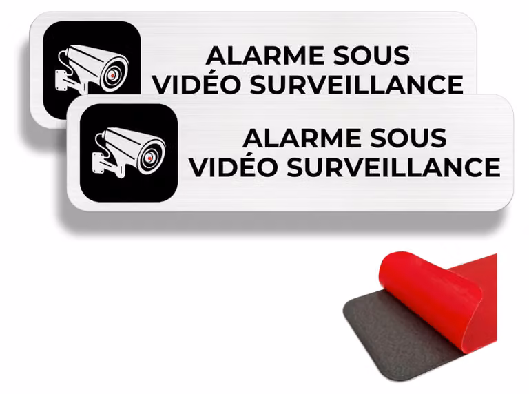 Pannello per telecamera, 2 etichette per sistema di allarme domestico, 19 x 5 cm, pannello in alluminio, con adesivi (allarme video)