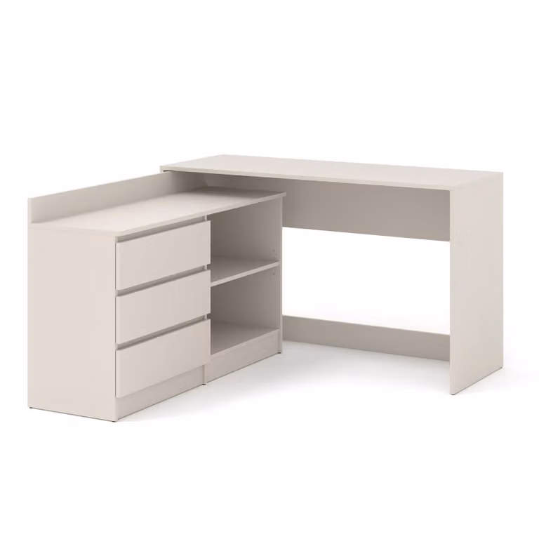 Scrivania angolare per ufficio Homlando, dimensioni 130 x 120 cm, con cassettiera a 3 cassetti, finitura kashmir