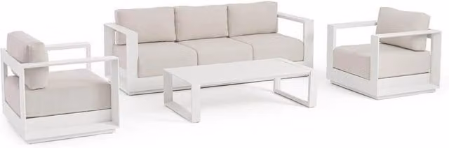 Set Salotto da Giardino Bob Gardens MOSES in Alluminio Verniciato Bianco con Cuscini e Tavolino