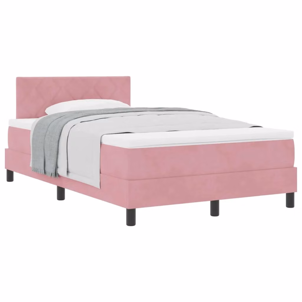 Letto a molle moderno vidaXL in velluto rosa con testiera, L/P/H: 120 x 200 x 103 cm – 2