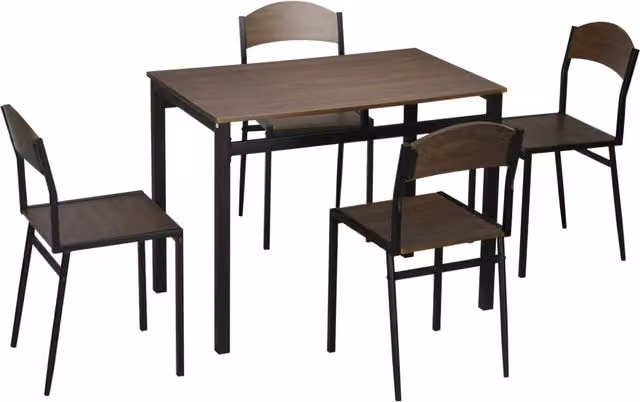Set da Pranzo EasyComfort composto da 1 Tavolo Rettangolare e 4 Sedie in Acciaio e MDF, Colore Bianco e Marrone, L/P/H Tavolo: 100 x 63 x 76.5 cm, L/P/H Sedie: 45 x 40 x 82 cm