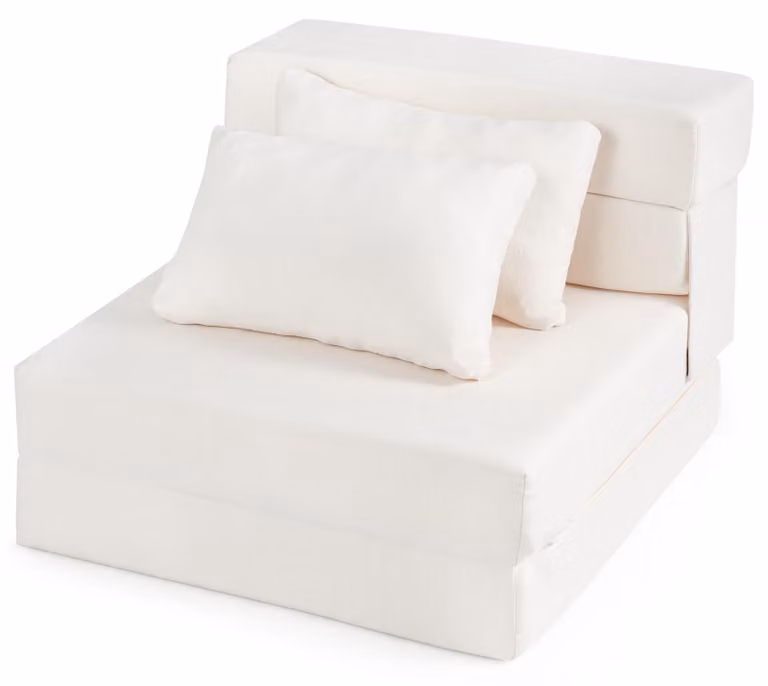 Divano letto KOMFOTTEU, 3 in 1: divano letto pieghevole con funzione letto, poltrona letto con rivestimento lavabile in tessuto di chenille, poltrona da pavimento con 2 cuscini, divano da pavimento per una persona
