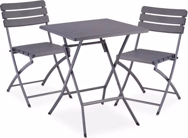 Set da balcone 3 pezzi tavolo pieghevole 61 x 61 cm e 2 sedie comode design moderno in plastica grigia 13_0015633