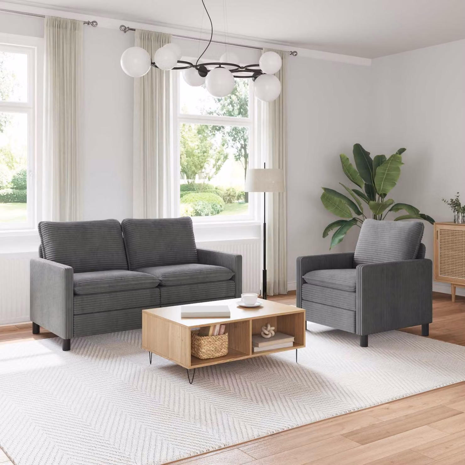 Set di 2 divani moderni vidaXL in tessuto grigio con struttura in metallo e cuscini inclusi per il tuo soggiorno