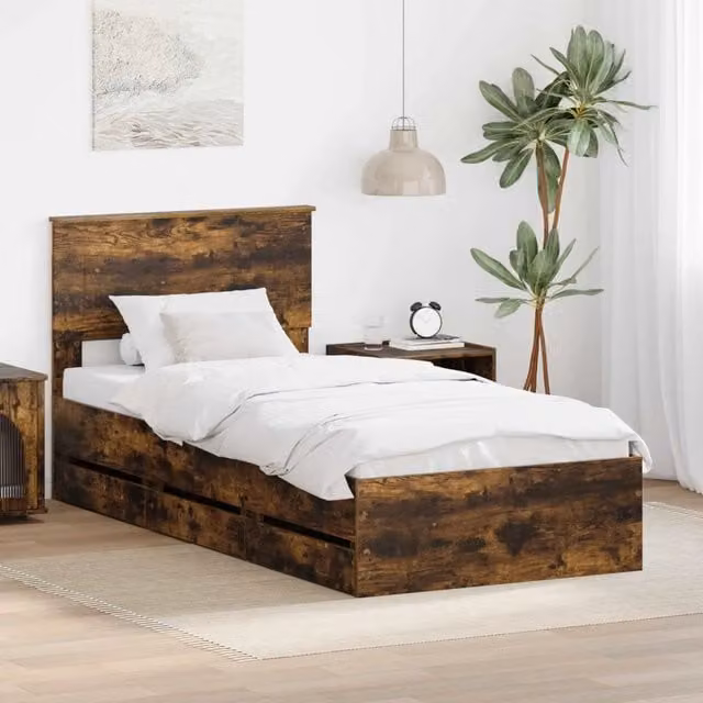 Struttura del letto con cassetto-Giroletto con contenitore-Rete del Letto Rovere fum¨¦ 75 x 190 cm 656154
