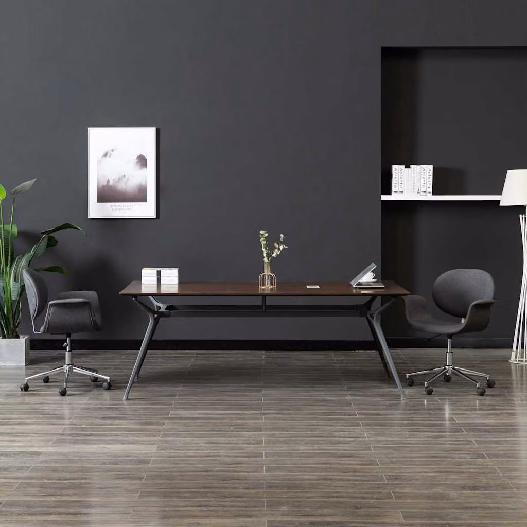Set di 2 sedie da pranzo girevoli vidaXL in tessuto grigio con ruote e design moderno per ufficio o casa, H 87.5 x L 62.0 x P 59 cm – 1