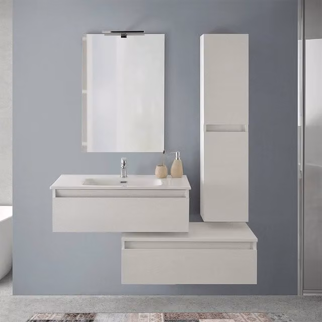 Mobile bagno sospeso Nadia bianco con cassetti e ante soft close L: 80 cm, H: 46 cm, P: 125 cm