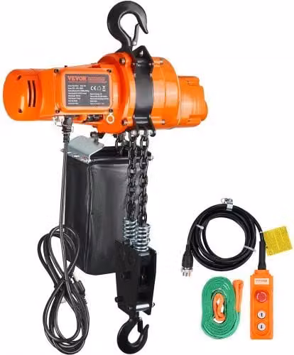 Paranco Elettrico a Catena VEVOR Arancione con Telecomando e Cavo, Capacità di Carico 998kg, Altezza di Sollevamento 3m, Gru a Ponte Monofase 230V per Uso Commerciale