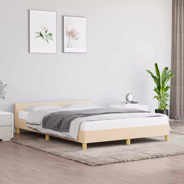 vidaXL Giroletto imbottito in tessuto beige con doghe in legno L/P: 140 x 190 cm