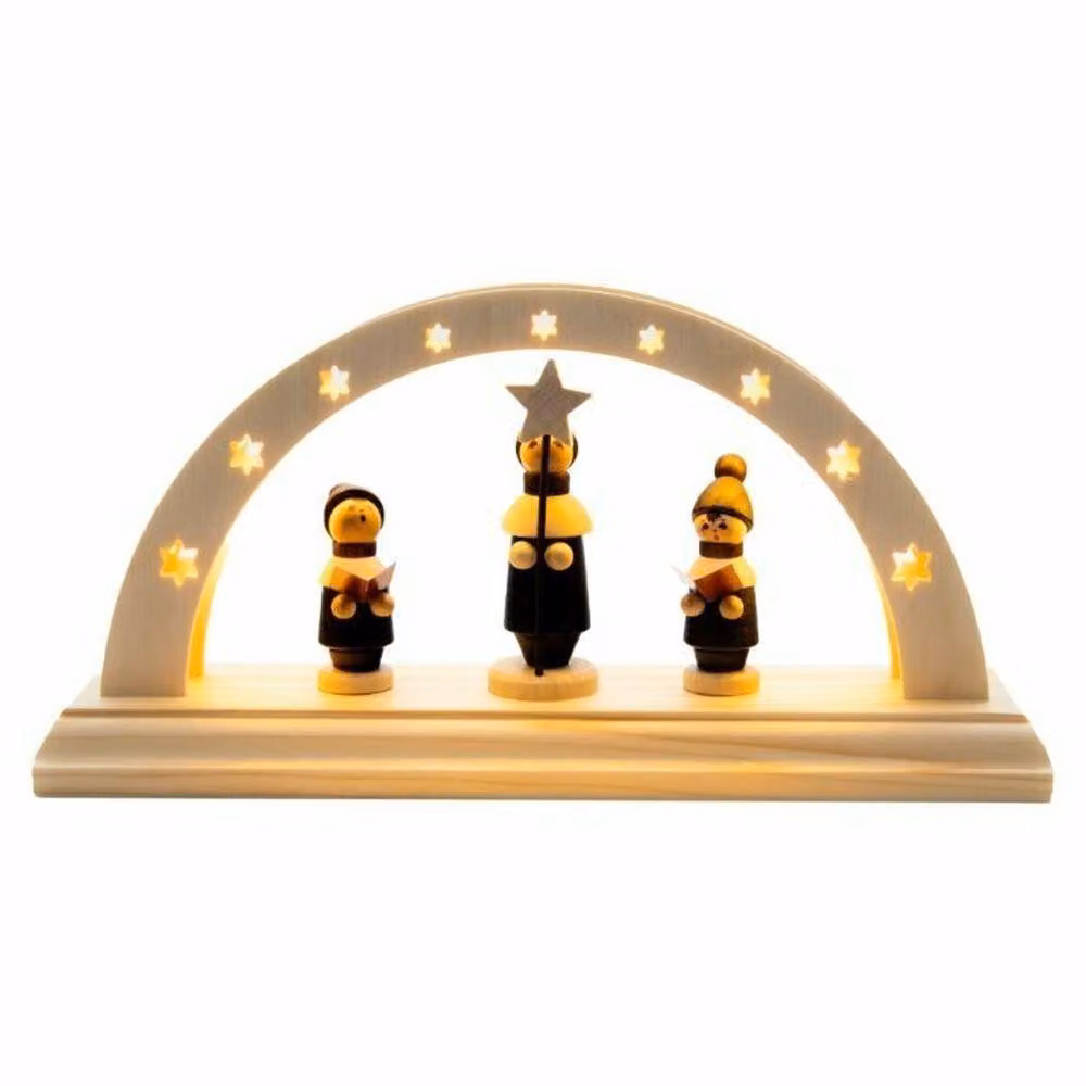 Schwibbogen con figure decorative, illuminazione a LED. Dimensioni: 24x12x6 cm. Nuovo