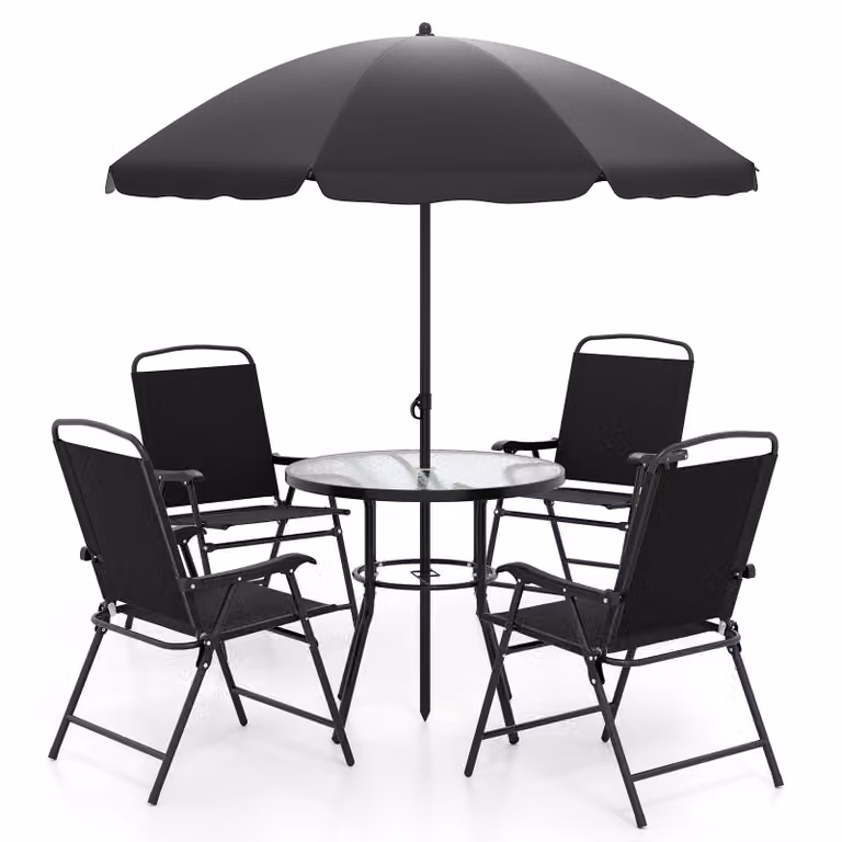 Set di mobili da giardino COSTWAY, tavolo da giardino con 4 sedie e ombrellone, mobili da patio, mobili da balcone, set da giardino, set da giardino, gruppo di sedute