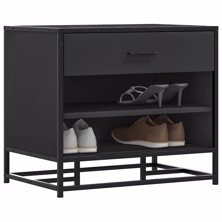 Panca portaoggetti vidaXL nera in metallo e MDF per ingresso, L 60 cm, P 40 cm, H 53,5 cm