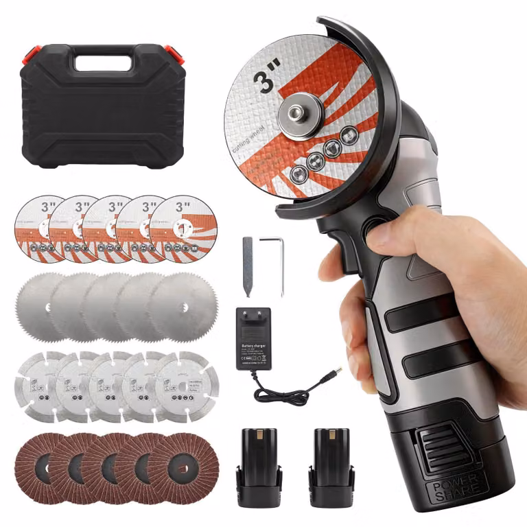 Smerigliatrice angolare compatta a batteria, 16,8 V, 2 batterie da 2000 mAh, 14.000 giri/min, lama da 75 mm