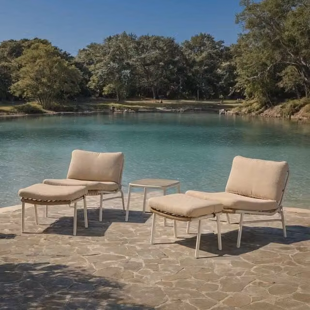 Poltrona Relax Alluminio Alicante Bianco 2 Pz Con Tavolino E Poggiapiedi