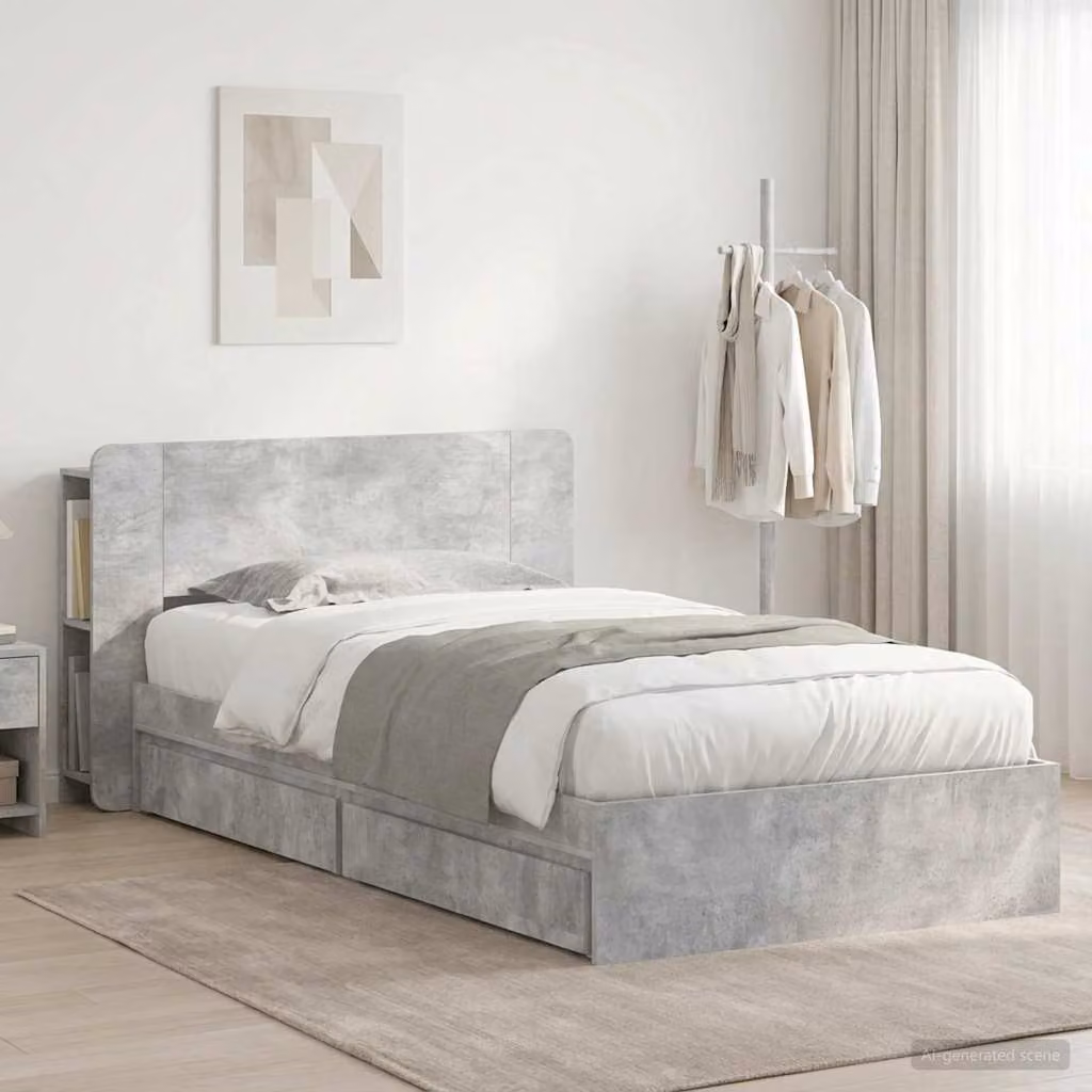 vidaXL Letto moderno con contenitore e cassetti in legno ingegnerizzato, Grigio, L/P/H: 190 x 90 x 119,5 cm