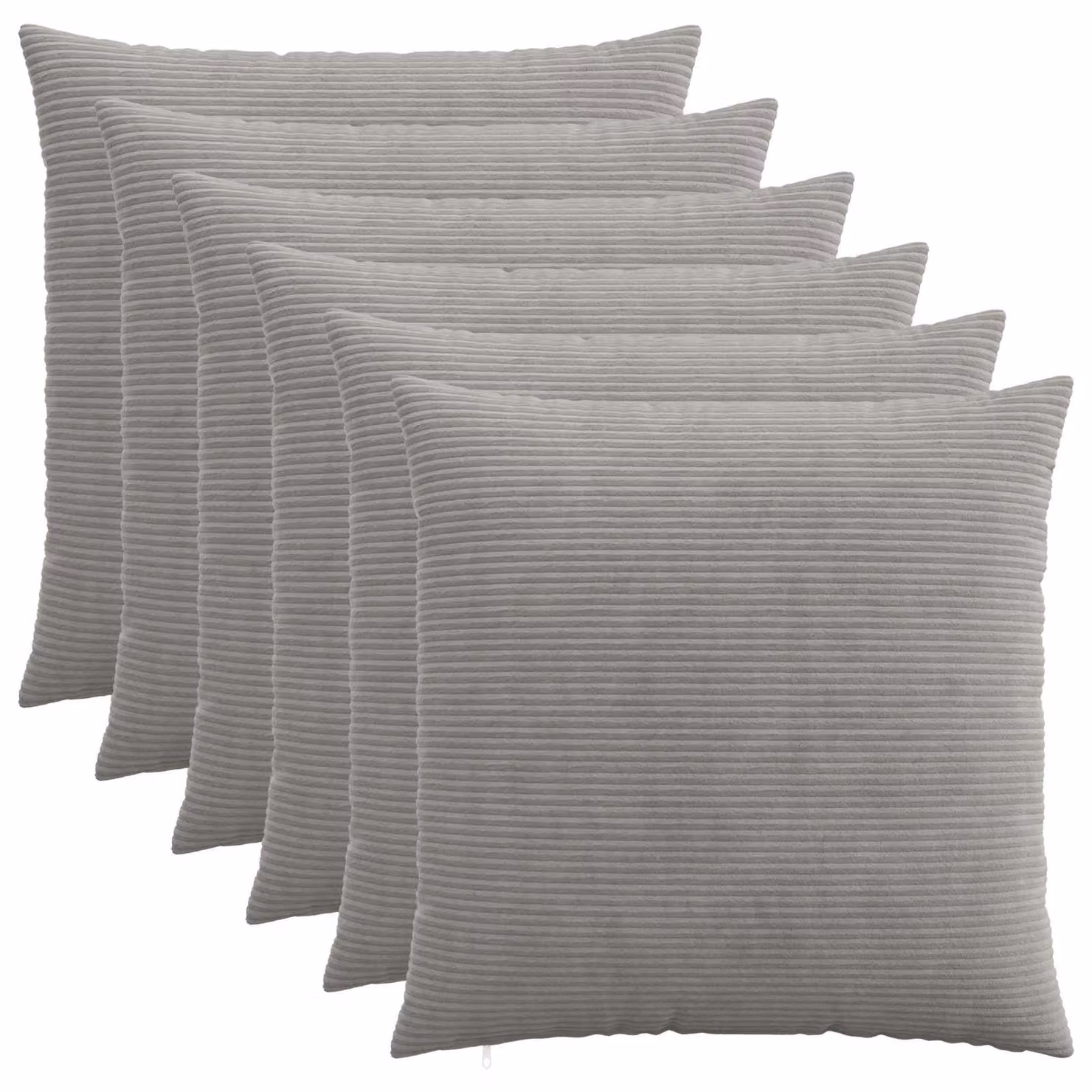 Set di 6 federe vidaXL HEERLEN in velluto a coste, Grigio Chiaro, 65 x 65 cm