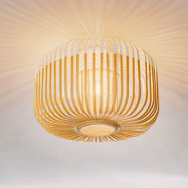Forestier Plafoniera di design Bamboo Light S, dimmerabile, Bianco / Opale, Soggiorno / Sala da pranzo, bambù, Design, Plafoniera