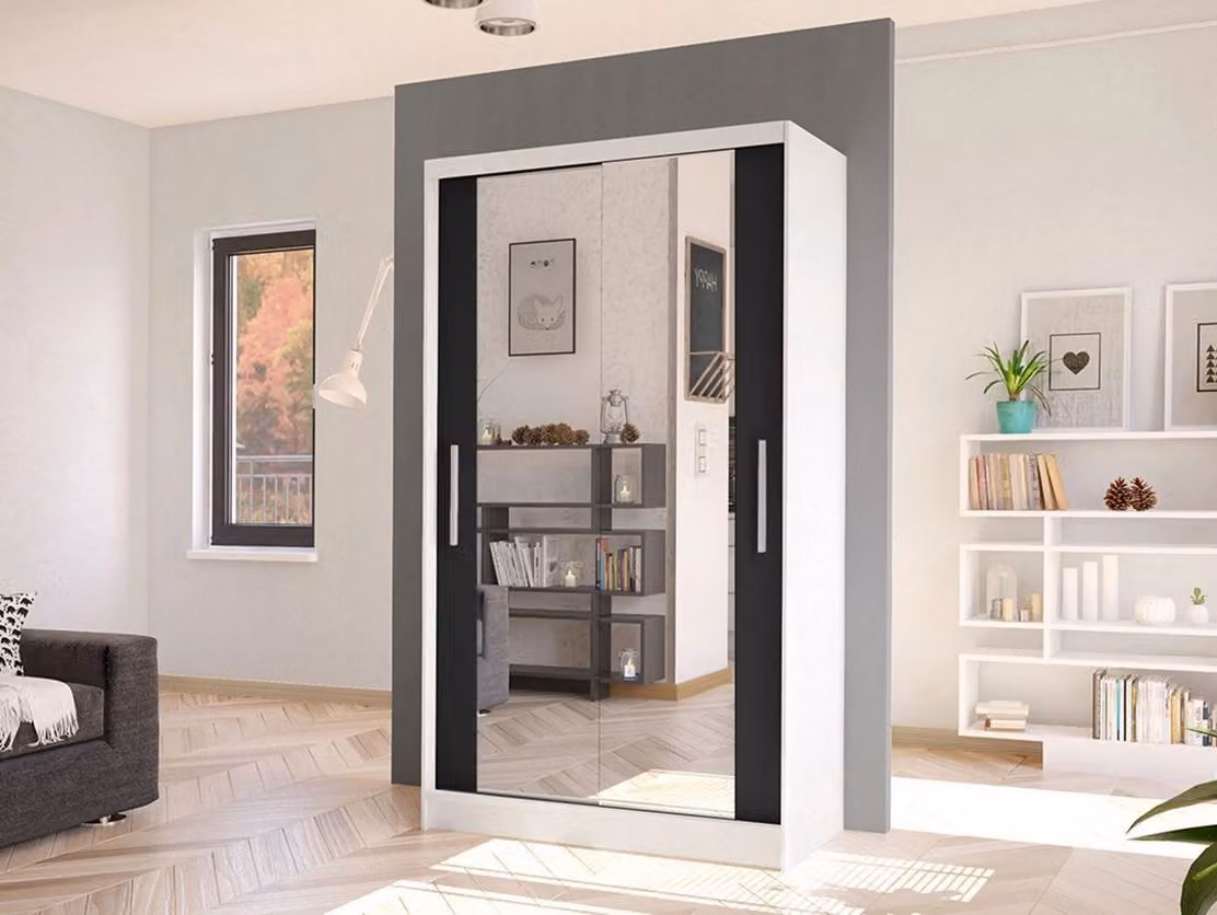 MIRJAN24 Armadio ad ante scorrevoli Costa VII, guardaroba, armadio elegante per la camera da letto (colore: bianco / nero)
