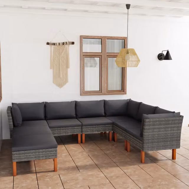 Set Divani da Giardino 8 pz con Cuscini in Polyrattan Grigio 3059719