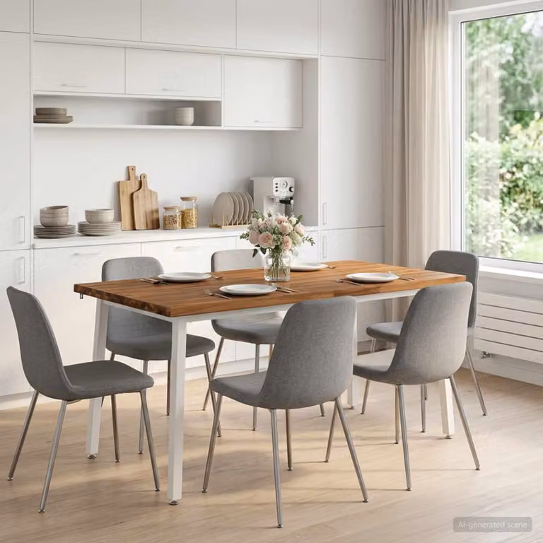 vidaXL Tavolo da pranzo moderno in legno di acacia con bordo vivo, L: 160 cm, P: 80 cm, H: 75 cm, Colore Naturale/Marrone/Bianco