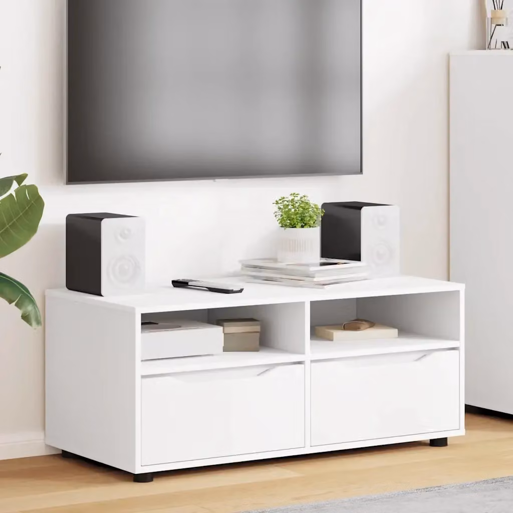 Mobile TV moderno bianco in legno e MDF per soggiorno L: 100 cm, P: 48 cm, H: 43 cm – 2