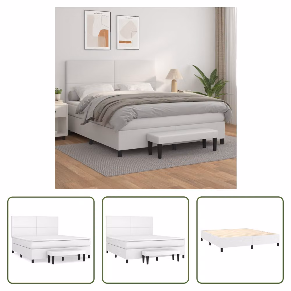 The Living Store Letto a molle insacchettate con materasso bianco 160x200 cm in Pelle finta