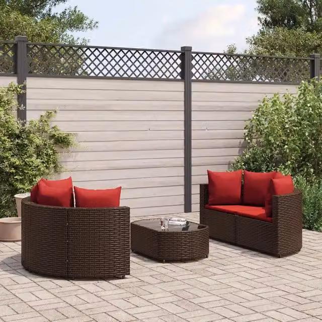 Set Divano da Giardino 5 pz con Cuscini Marrone in Polyrattan 3308445