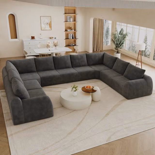 Divano a forma di U Minimal in tessuto grigio antracite con imbottitura in schiuma per il tuo soggiorno – 1