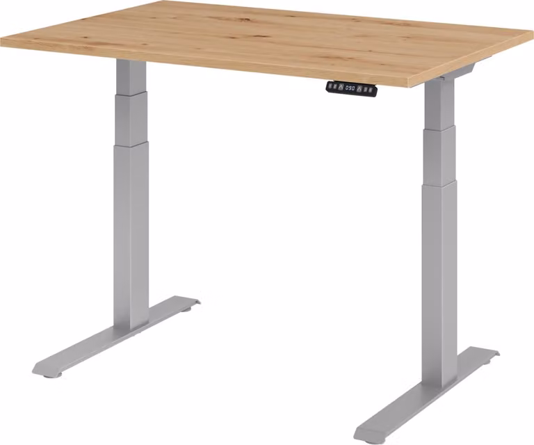 Scrivania regolabile in altezza XDKB | 2 motori | 120 - 180 cm | elettrica, dimensioni piano:120 x 80 cm, colore piano:rovere nodoso, colore struttura:argento