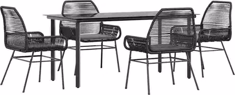 Set da Pranzo da Giardino con Cuscini 5 pz Polyrattan Vetro