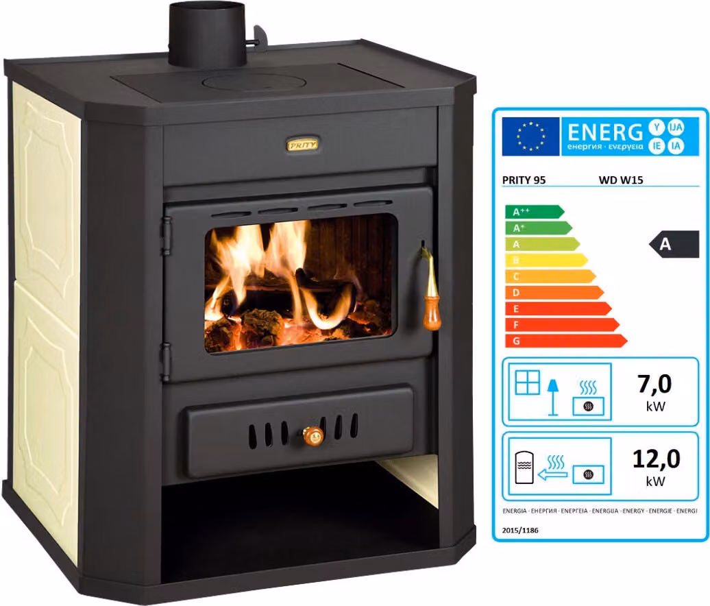 Stufa a legna PRITY WD W15 con scambiatore di calore ad acqua Stufa per riscaldamento centrale - 19 Kw