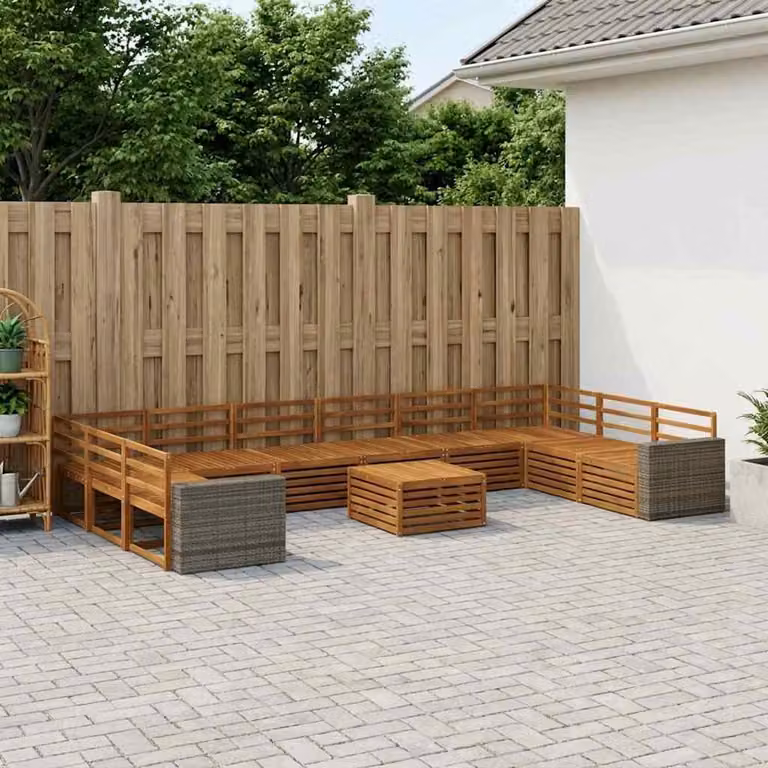 Set di divani da giardino vidaXL in legno di acacia massello marrone, 11 pezzi con cuscini inclusi