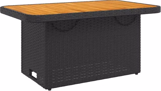 Tavolo da giardino rettangolare in polyrattan e legno di acacia nero e marrone, regolabile in altezza, L: 90 cm, P: 55 cm, H: 71 cm