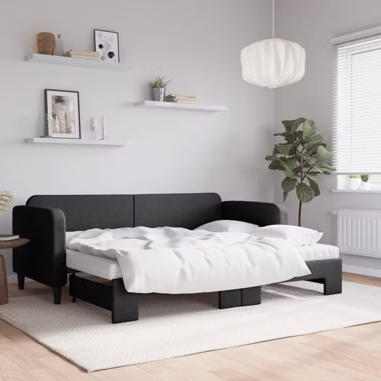 vidaXL Divano Letto Estraibile con Materassi in Tessuto Nero