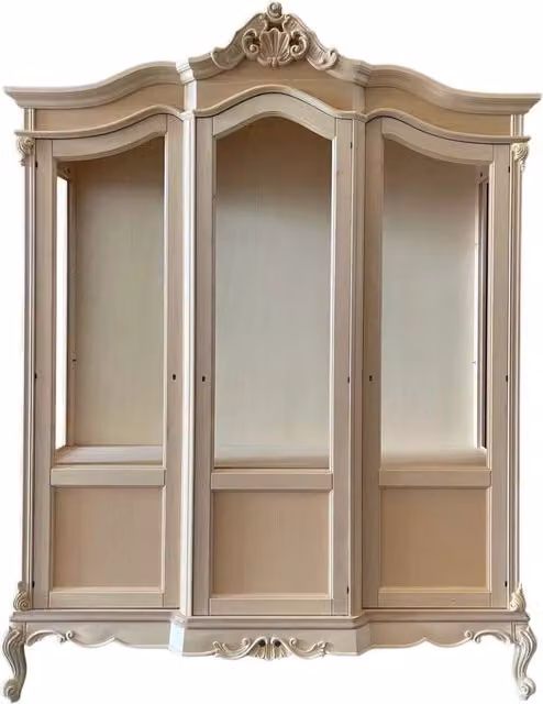 Vetrina classica in stile barocco con 3 ante in legno grezzo Mobili 2G L/P/H: 173 x 53 x 221 cm – 2