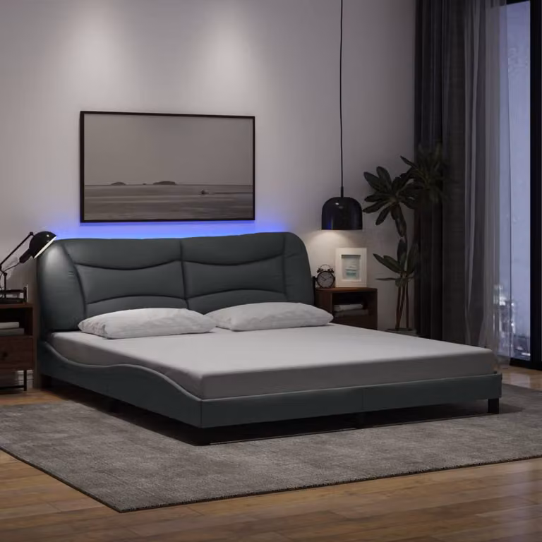 Giroletto vidaXL Hvar in tessuto grigio con illuminazione LED e porta USB, L 180 x P 200 cm