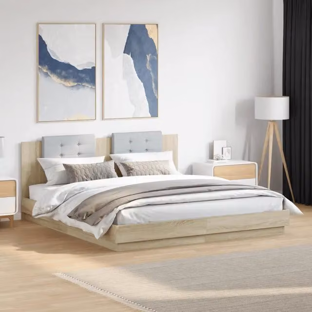 Giroletto con Testiera e LED-Struttura Letto con testiera Rovere Sonoma 160x200 cm 661364