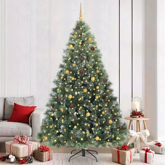 Albero di Natale artificiale moderno vidaXL verde con 300 LED luce bianca calda in PE e PVC, Altezza: 240 cm – 1