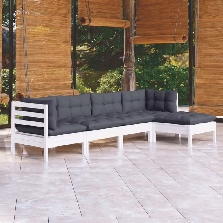 The Living Store Set da giardino 5 pezzi con cuscini in legno di pino bianco