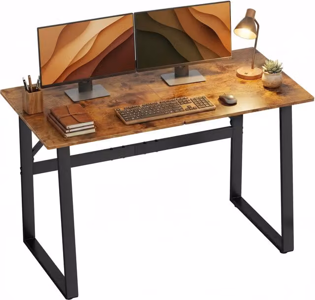 Scrivania Industriale Xylo in Legno Marrone e Metallo Nero L: 120 cm, P: 60 cm, H: 76 cm