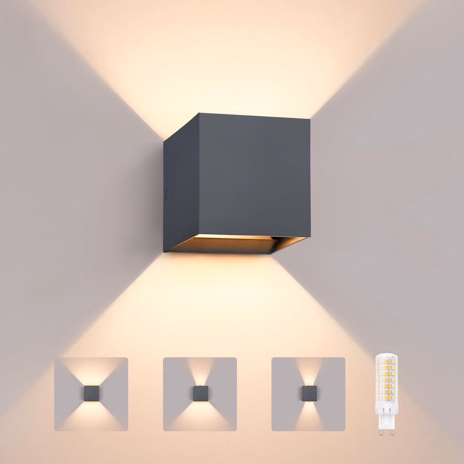Lampada da parete IP65, LED G9 da 6W, 820 lumen, 3000K, orientabile, colore antracite