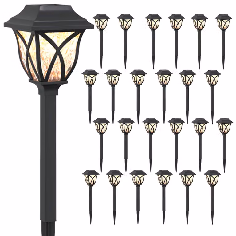 Luci solari da esterno con picchetto a terra, confezione da 24 pezzi, luce bianca calda, 42 cm, materiale: PP