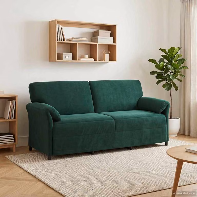 Divano 3-Persone vidaXL in Velluto Verde Scuro con Cuscini, Design Moderno e Struttura in Metallo, L: 198 cm, P: 83 cm, H: 95 cm