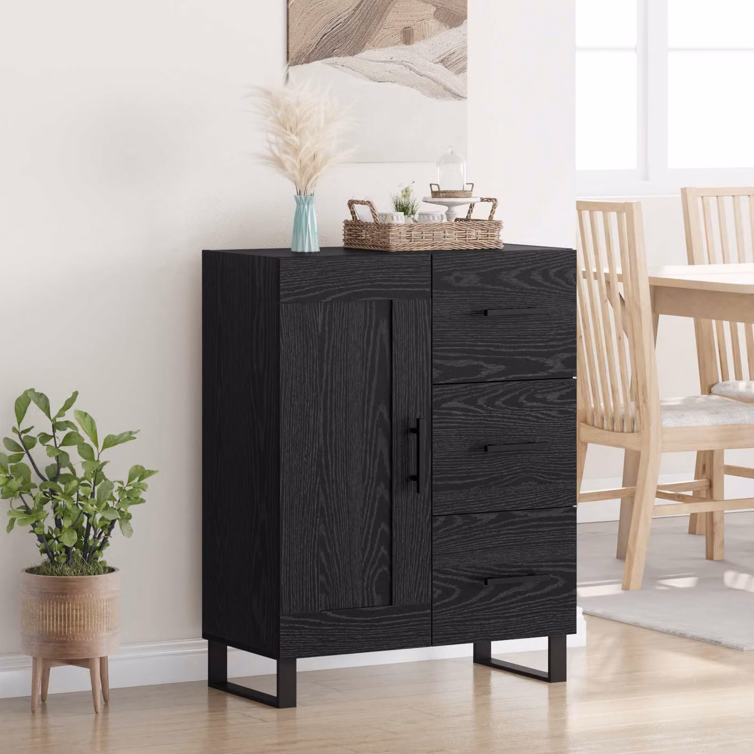 vidaXL Credenza moderna con cassetto in Rovere Nero, L: 69,5 cm, P: 34 cm, H: 90 cm