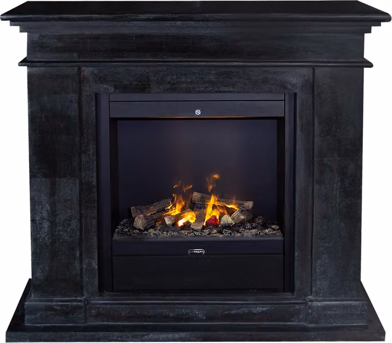 Caminetto a vapore acqueo Xaralyn - Kos EAL-SWP - pietra naturale nera - riscaldatore da 1500 watt - con telecomando - caminetto elettrico Opti-Myst - caminetto da incasso incluso - caminetto decorativo