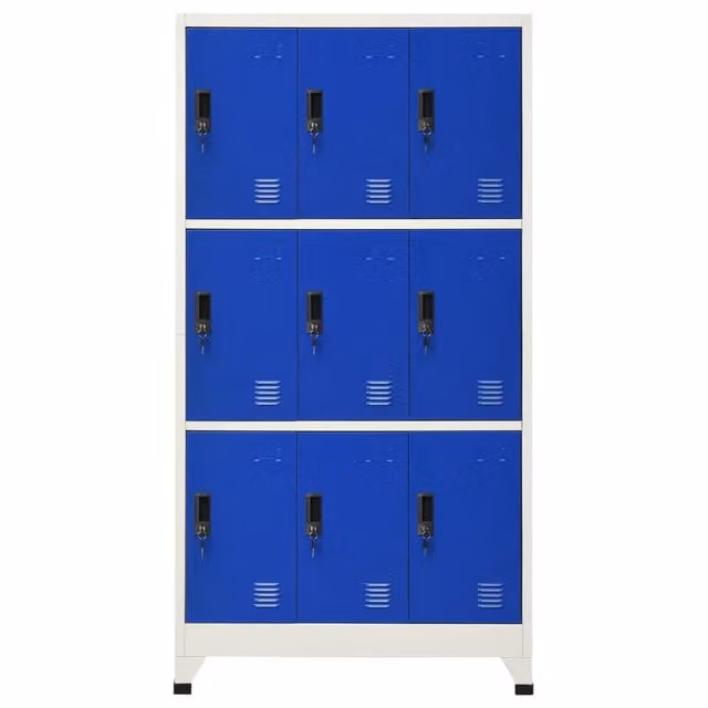 Armadietto in metallo vidaXL con serratura e ante a battente, Grigio e Blu, L 90 cm x P 45 cm x H 180 cm