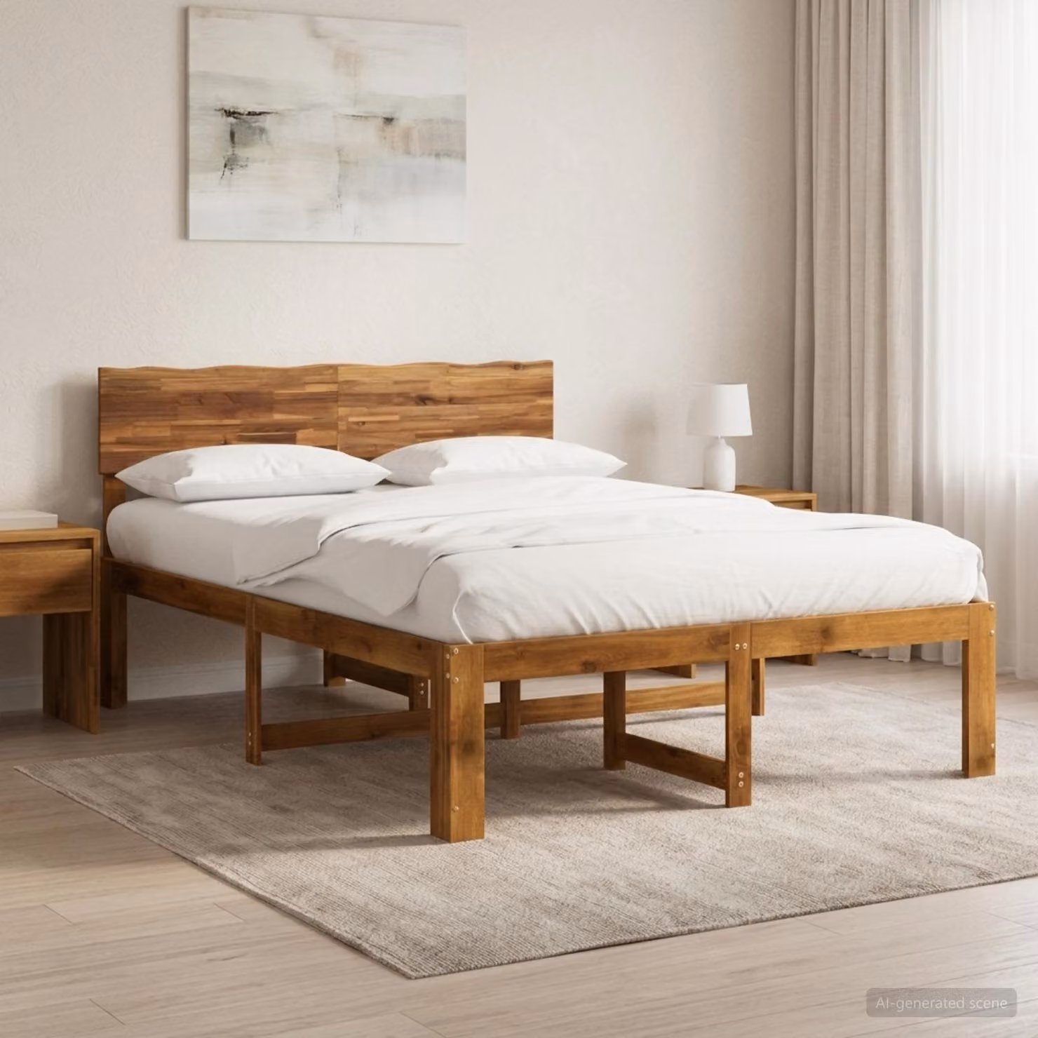 Letto matrimoniale con testiera vidaXL ROSTOCK in legno di acacia naturale L/P: 140 x 190 cm
