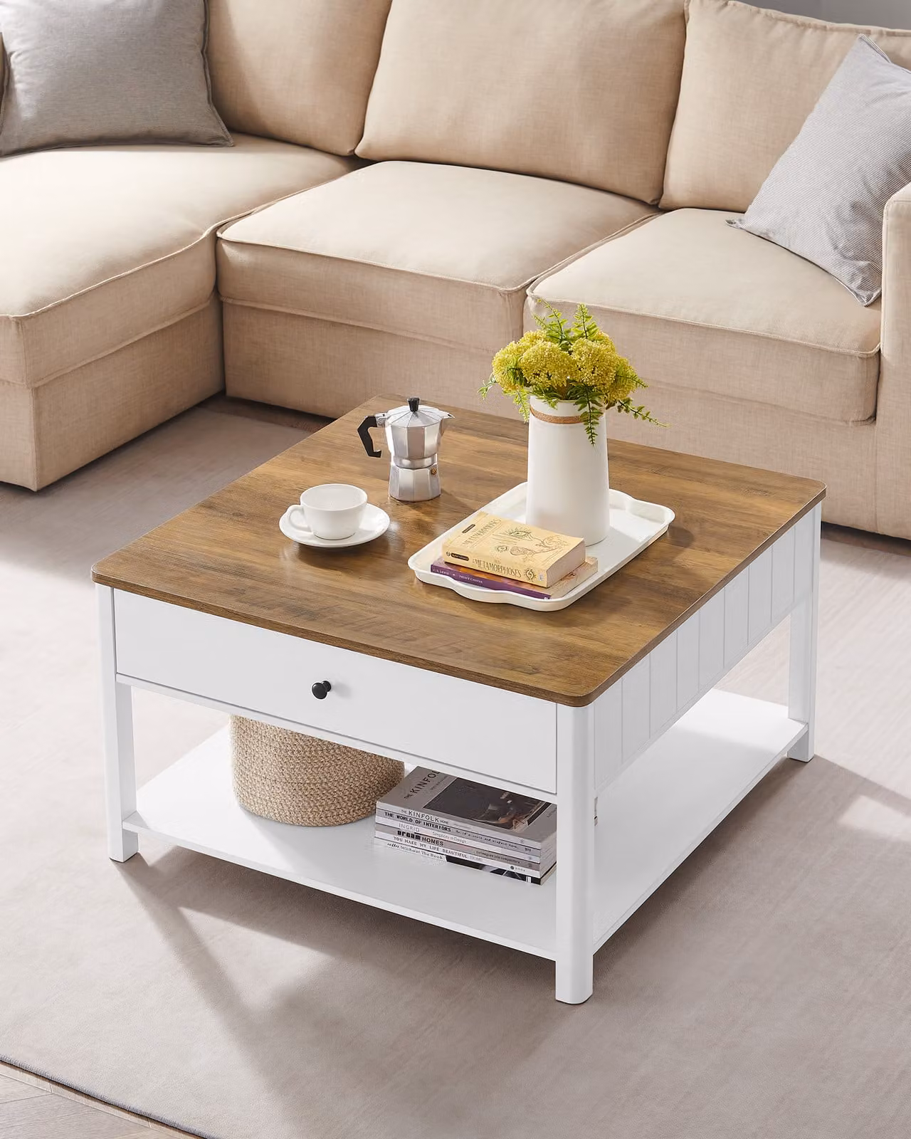 Tavolino VASAGLE, tavolo da salotto, stile marittimo, 80 x 80 x 45 cm
